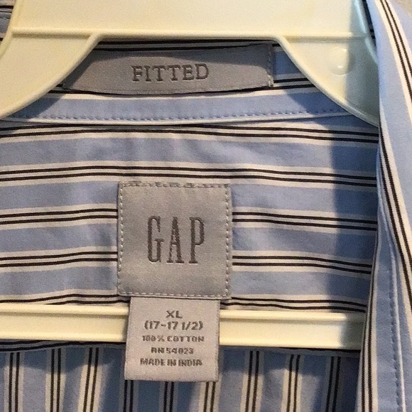 Gap Men’s Long Sleeve Button Down White/Blue/Gray Striped Shirt Fitted X-Large - Picture 2 of 3